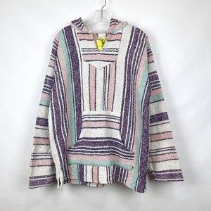 Iguana Jack Women's L Pullover Woven Hoodie Kangaroo Pocket Baja Poncho Top